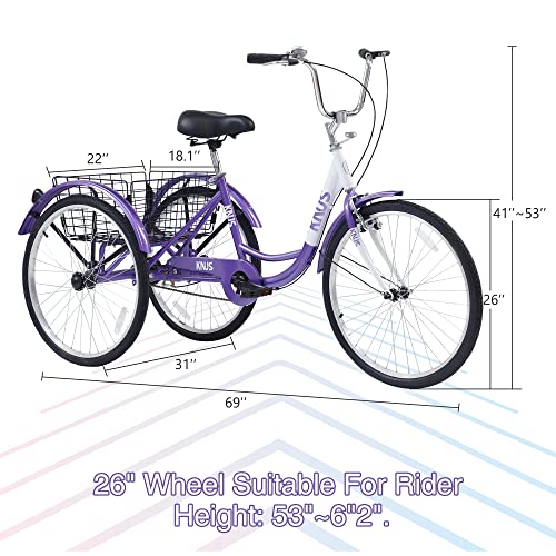 KNUS Adult Single Speed 26 Inch 3 Wheel Cargo Tricycle with Large Shopping Basket F954679