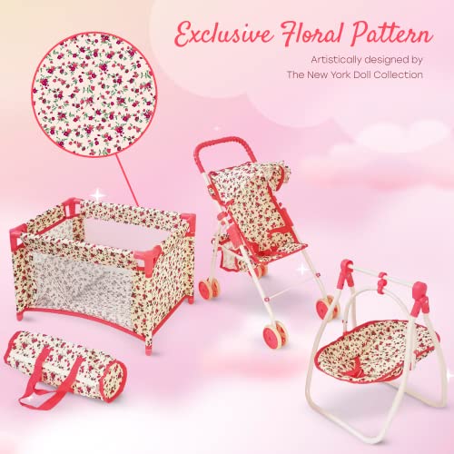 Deluxe Baby Doll Stroller with Crib Furniture Playset for 18" Dolls - Pink B688
