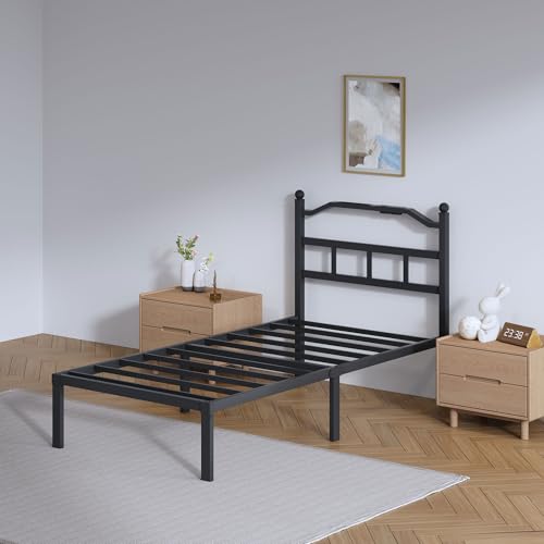 Full Metal Bed Frame 14 Inch Tall Heavy Duty Black Steel Slats Platform J736200