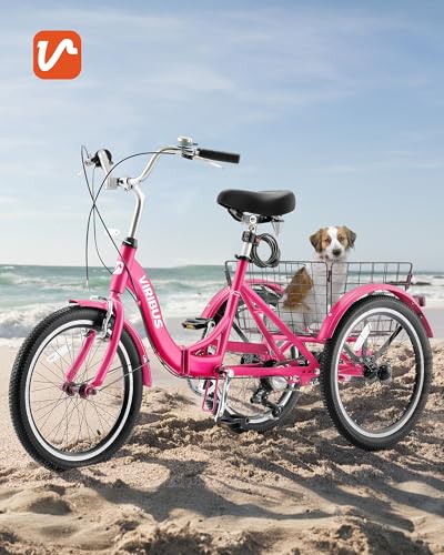 Viribus Folding Adult Tricycle 7 Speed, 20 Inch, 3 Wheel Bike, Deep Pink S660