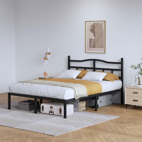 Full Metal Bed Frame 14 Inch Tall Heavy Duty Black Steel Slats Platform J736200