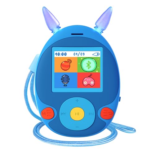 64GB MP3 Player for Kids, Kids MP3 Player with Bluetooth, Front Speaker, Games, Recorder, Ear Lights, Alarm, Kids MP3 Player Expandable Up to 128GB(Earbud, Aux Cable, Lanyard Included)