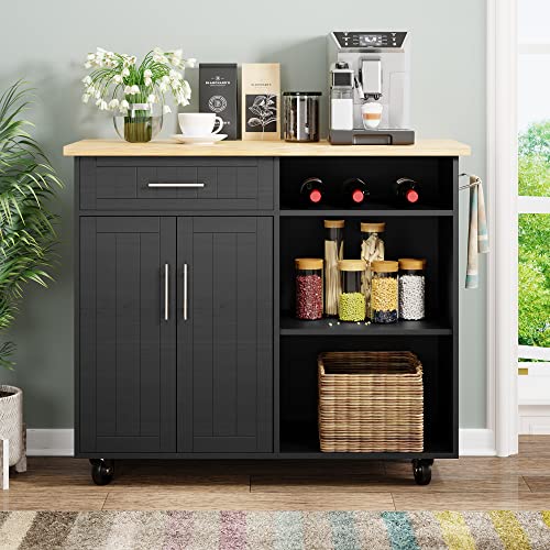 Shintenchi Kitchen Island Cart with Storage on Wheels, White V99091
