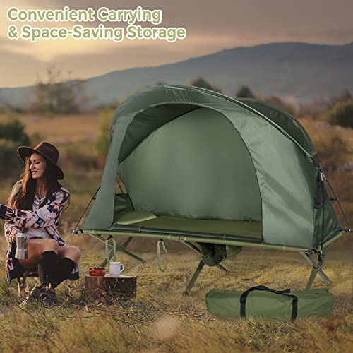 Tangkula 4-in-1 Camping Cot Tent for 1 Person, Foldable with Waterproof Cover & Air Mattress L3968