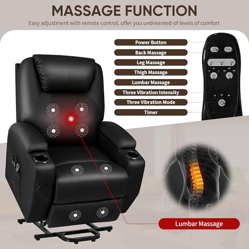 JUMMICO Power Lift Recliner Chair with Massage for Elderly PU Leather Black Y337