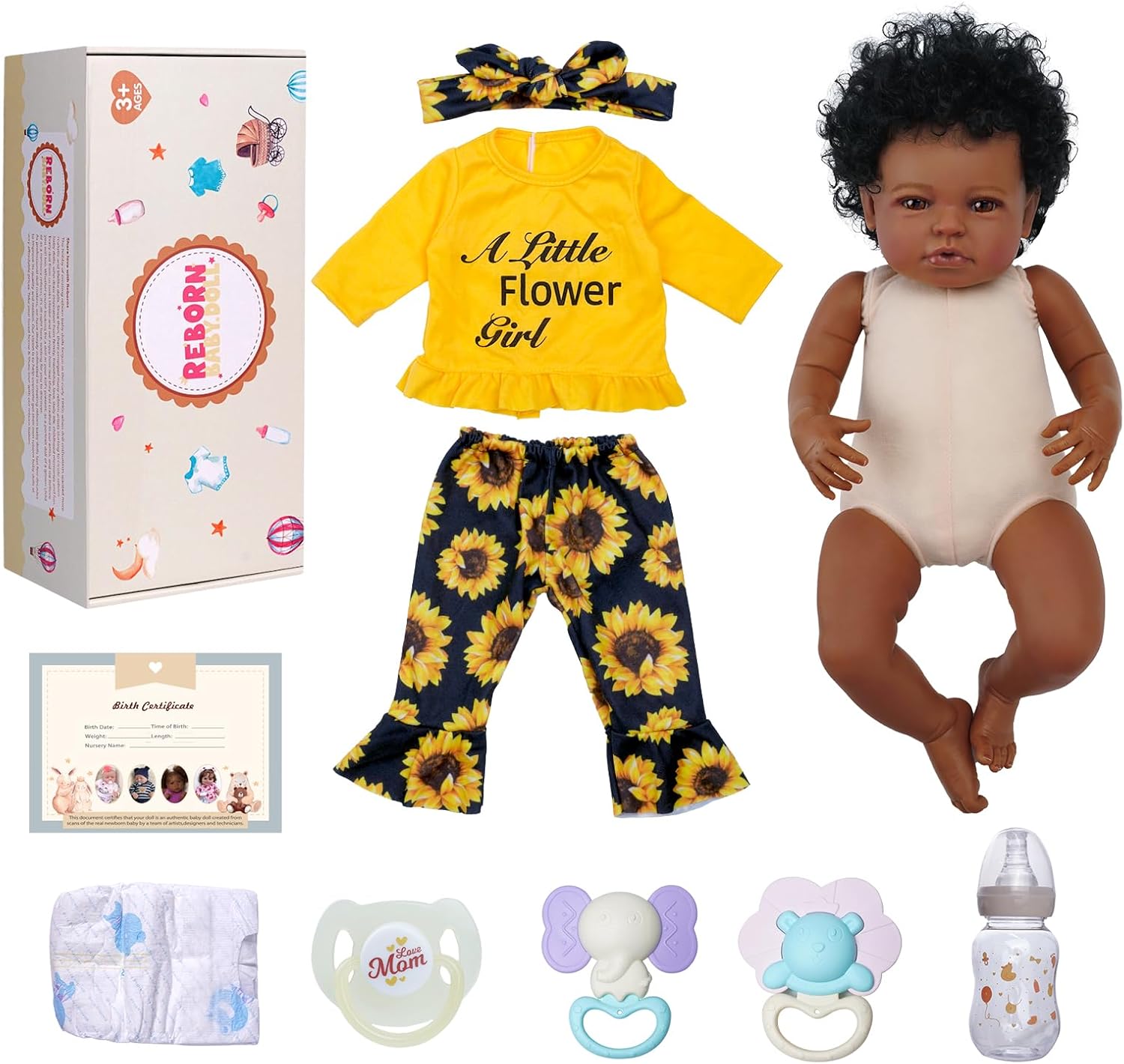 BABESIDE Reborn Baby Doll Black Girl 20 Inch Realistic Soft Vinyl Doll with Feeding Kit J6138