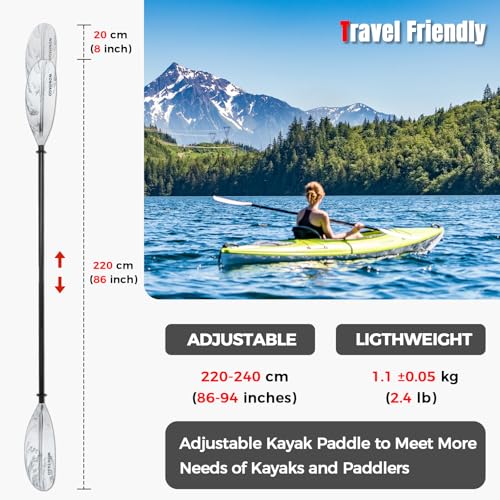Kayak Paddles with Alloy Shaft and PP Blade, Adjustable 230-250 cm E1062