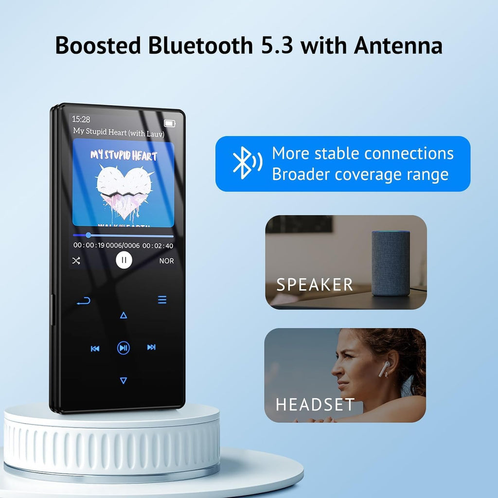 64GB MP3 Player with Bluetooth 5.3, HD Speaker, 2.4" Screen, SD Card Slot U9527