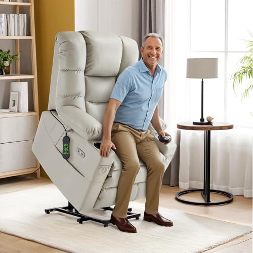 MCombo Large Triple Motor Power Lift Recliner Chair with Massage and Dual Heating, Faux Leather, Dark Brown X979