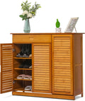 Magshion 4 Tier Bamboo Shoe Storage Cabinet with Drawer & Shutter Door - Entryway Freestanding Shoe Cabinet Organizer Storage Rack Organizer Rack for Narrow Closet, Hallway, Living Room (Brown)