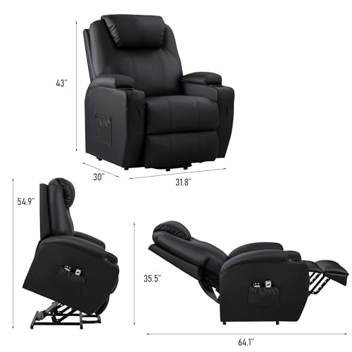 JUMMICO Power Lift Recliner Chair with Massage for Elderly PU Leather Black Y337