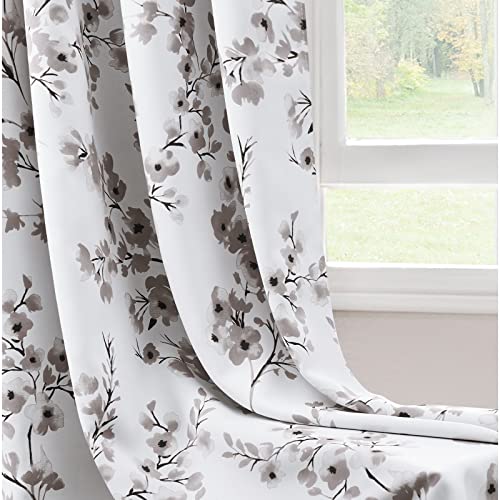 HOMEIDEAS Taupe Floral Blackout Curtains, 52 x 84 Inches, 2 Panels T310944