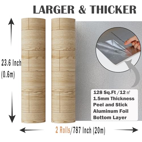 Oxdigi Peel and Stick Vinyl Flooring Roll 23"x393" Waterproof Wood Plank U1250