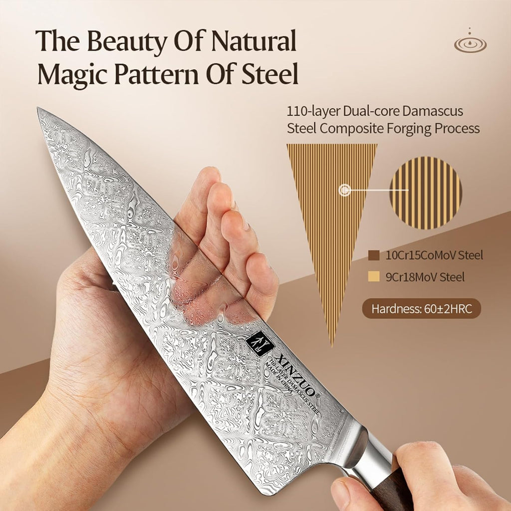 XINZUO 5-Piece Damascus Knife Set with Wood Handle X547964