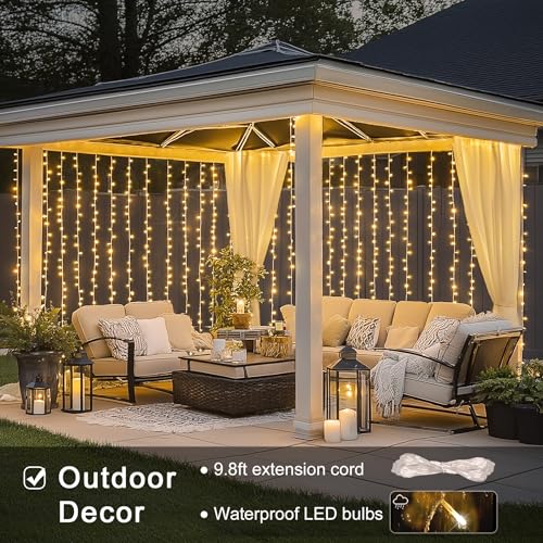 JMEXSUSS 300 LED Remote Control Christmas Curtain Lights, Warm White V64841