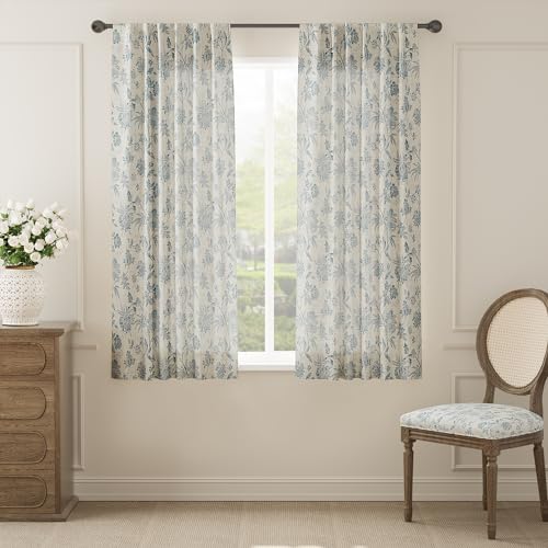 jinchan Linen Floral Curtains for Living Room 84 Inch Sage Green Z73028