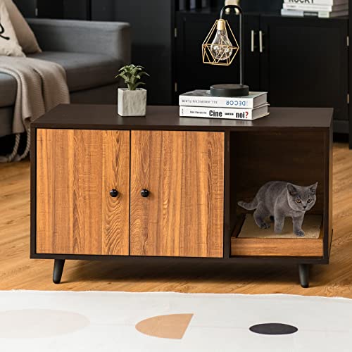 PETSITE Cat Litter Box Enclosure, Wooden Cabinet with Double Doors B8528