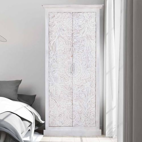 Shabby Chic White Carved Wardrobe Solid Wood U735415