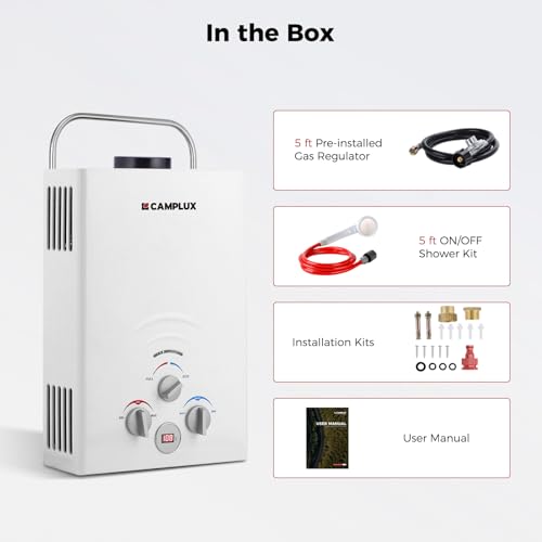 CAMPLUX 2.64 GPM Propane Portable Gas Water Heater, 68,000 BTU, White Y83276