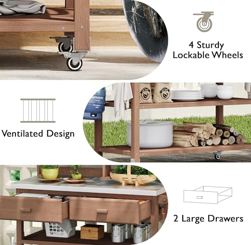 Outdoor Wooden Potting Bench Table with Drawers and Storage Shelves C672480
