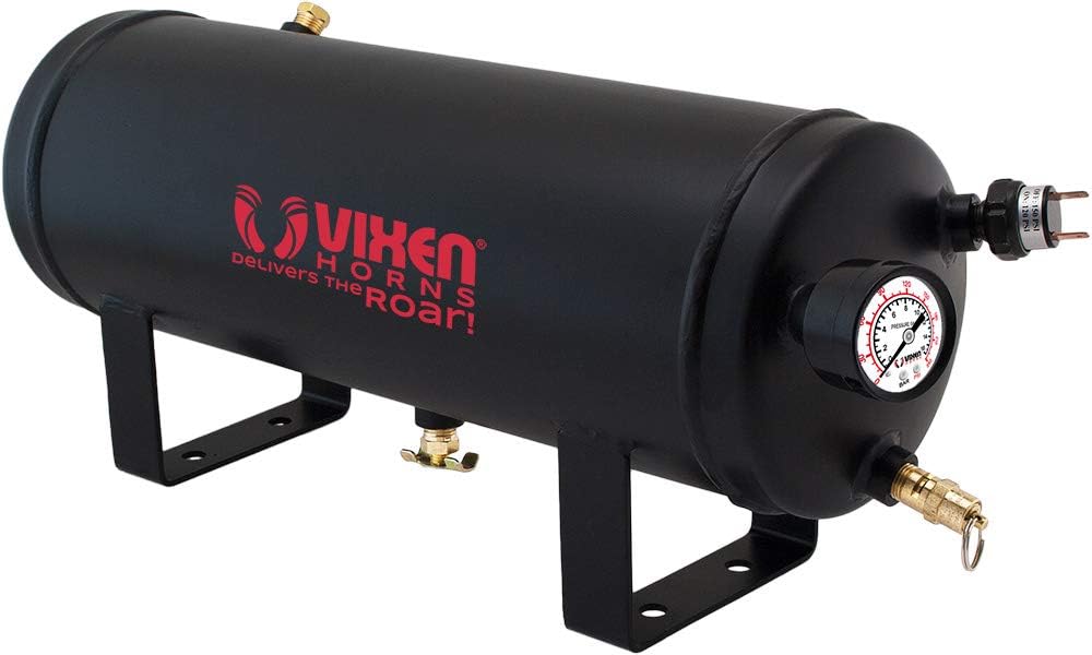 Vixen Horns Train Horn Kit for Trucks, Cars & Semi – 150psi Compressor, 1.5 Gal Tank, 3 Trumpets U506102