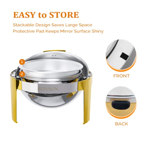 ROVSUN 3 Pack Roll Top Chafing Dish Buffet Set, 6 Quart Stainless Steel with Gold Accent U2654