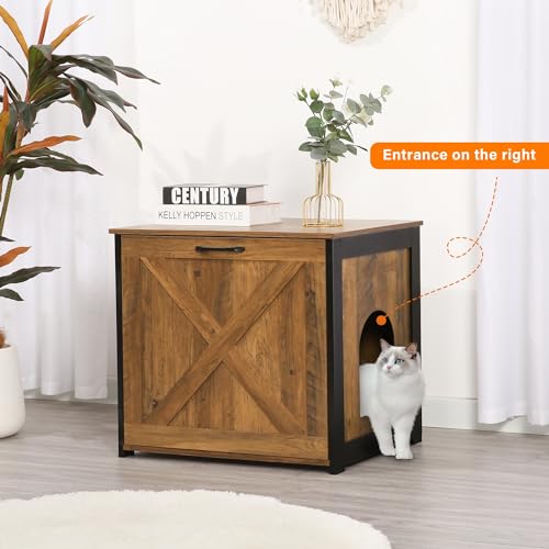 Dwanton Cat Litter Box Furniture Hidden Enclosure, Reversible Entrance, Wooden Cabinet, Dark Gray B411945