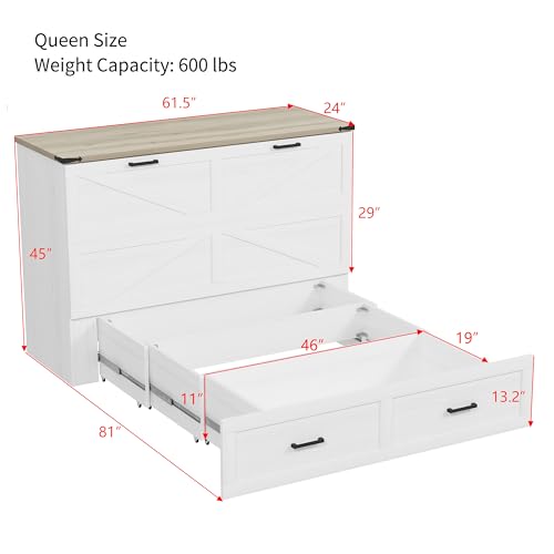 Murphy Cabinet Bed Frame with Charging Station, Full-Size Foldable Wall Bed Z526