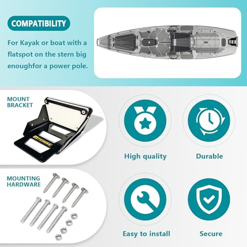 Universal Kayak Trolling Motor Mount Heavy-Duty Aluminum Bracket for up to 3HP Black B31326