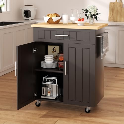 Shintenchi Kitchen Island Cart with Storage on Wheels, White V99091