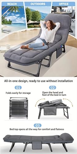 Folding Chaise Lounge Chair with Mattress, 6-Angle Adjustable, Gray M664250
