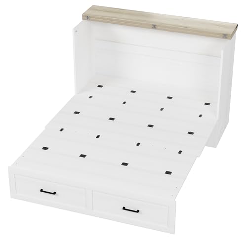 Murphy Cabinet Bed Frame with Charging Station, Full-Size Foldable Wall Bed Z526