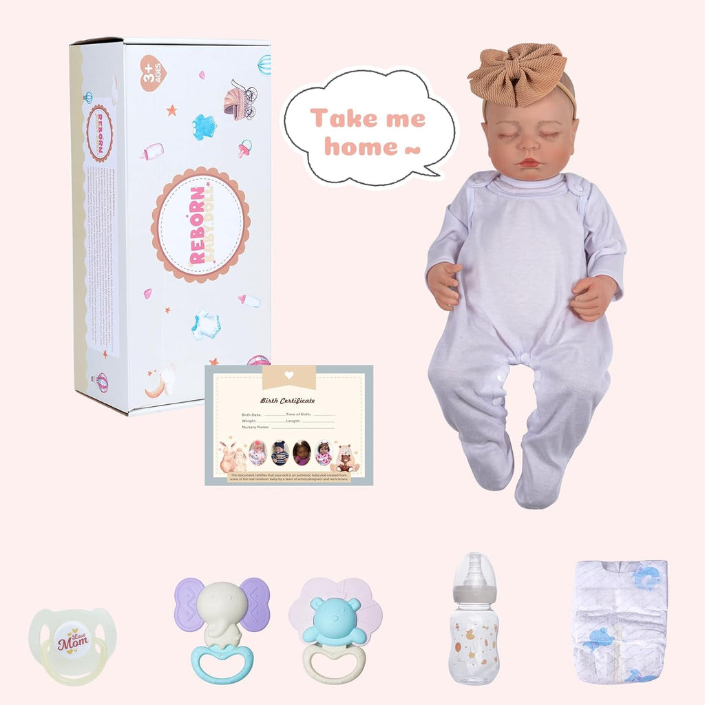 JIZHI Lifelike Reborn Baby Doll 20in Soft Body Sleeping Girl with Feeding Kit R41364