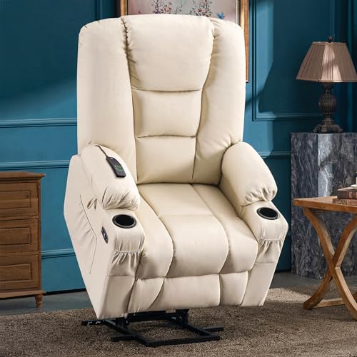 MCombo Small Power Lift Recliner Chair with Massage and Heat, Faux Leather, Dark Brown E441