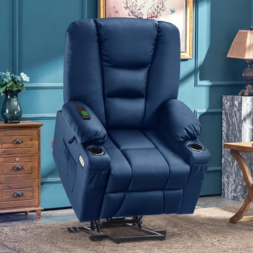 MCombo Small Power Lift Recliner Chair with Massage and Heat, Faux Leather, Dark Brown E441