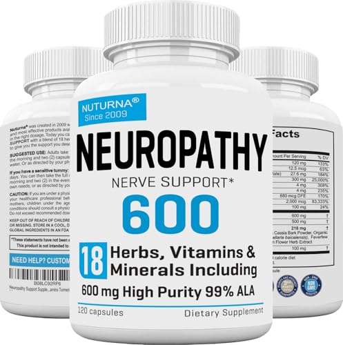 Neuropathy Support Supplement with 900 mg Alpha Lipoic Acid - Nerve Formula for Feet Hands Fingers Legs - 180 Capsules X2526
