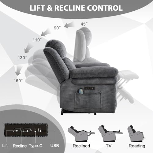 CANMOV 46" Wide Power Lift Recliner Chair for Elderly, with Massage and Heat, Light Brown K346927