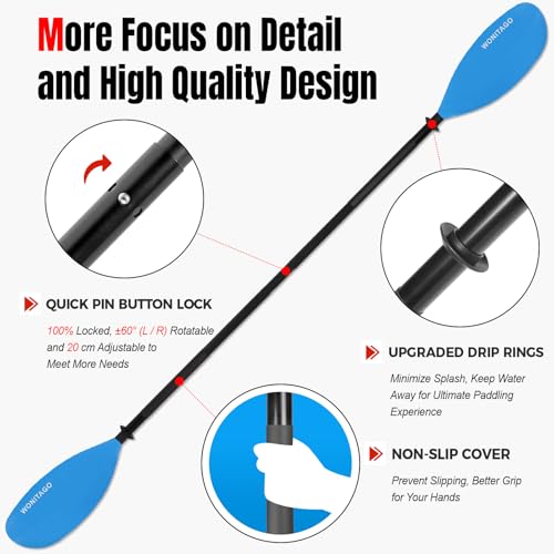 Kayak Paddles with Alloy Shaft and PP Blade, Adjustable 230-250 cm E1062