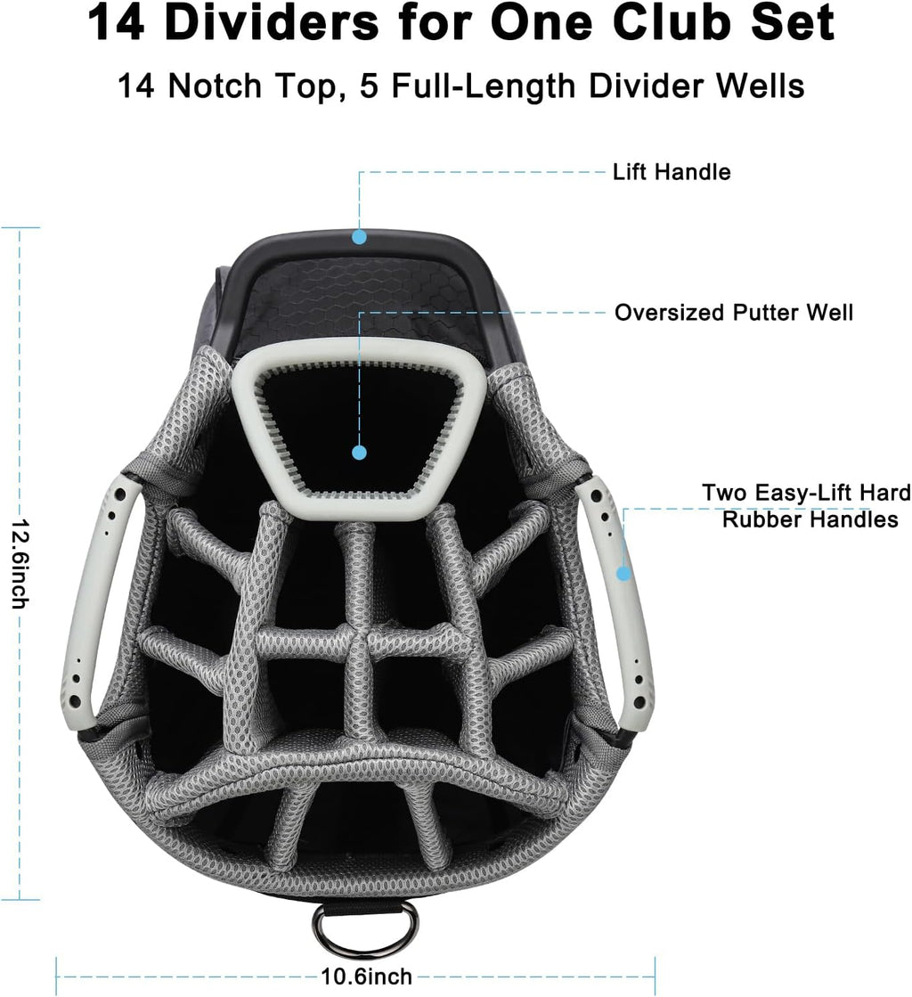 Golf Cart Bag with 14 Way Divider Top, 8 Pockets, Detachable Strap R8014
