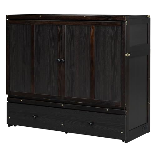 Harper & Bright Designs Full Murphy Bed with USB Charging Station and Storage, Espresso D408638
