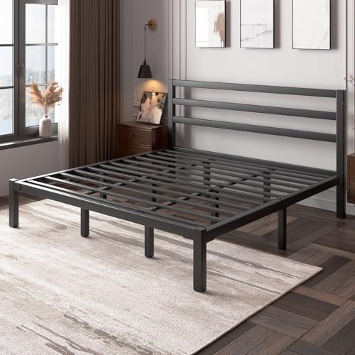Full Size Heavy Duty Metal Platform Bed Frame with Under Bed Storage, Black R9813