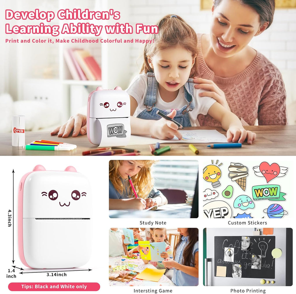 Mini Portable Printer with 7 Rolls Paper, Bluetooth Wireless for Smartphone P54171