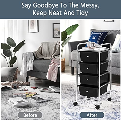 Yaheetech 4 Drawer Rolling Plastic Storage Cart on Wheels, Black G662570