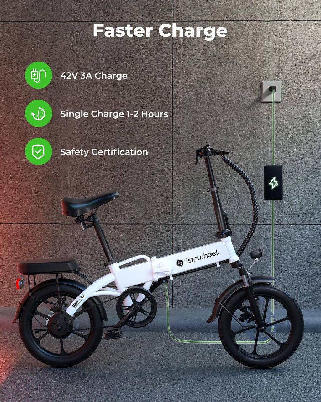isinwheel U3 16" Foldable Electric Bike for Adults, 500W, 45 Miles Range R1392