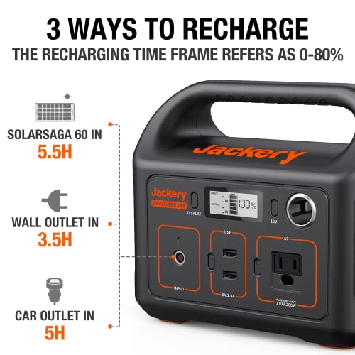 Jackery Explorer 240 Portable Power Station 240Wh, 110V/200W AC Outlet, Solar Generator (Renewed) M103