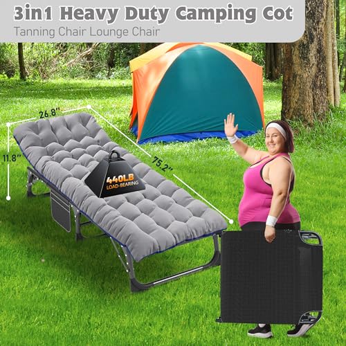 ABORON Folding Camping Cot with Mat for Adults, Heavy Duty Outdoor Bed with Carry Bag C211720
