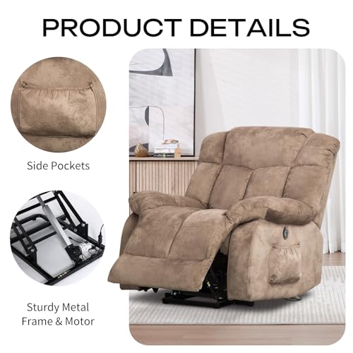 CANMOV Dual Motor Power Lift Recliner Chair for Elderly, Extra-Wide Seat, Heated Massage, Grey Fabric C219