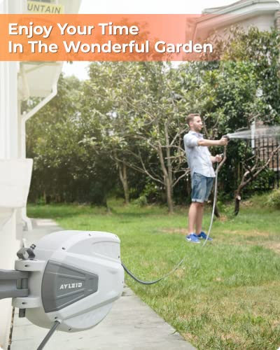 Ayleid Retractable Garden Hose Reel, 1/2 in x 100 ft, Wall Mounted, Grey Q139915