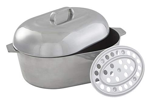 IMUSA USA Heavy Duty Cajun Aluminum Stock Pot 14 Quart and Oval Roaster 18" H44091