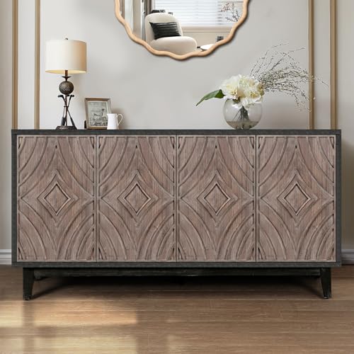 Mid Century Sideboard Buffet Cabinet with Solid Wood Legs, Antique Black R345923